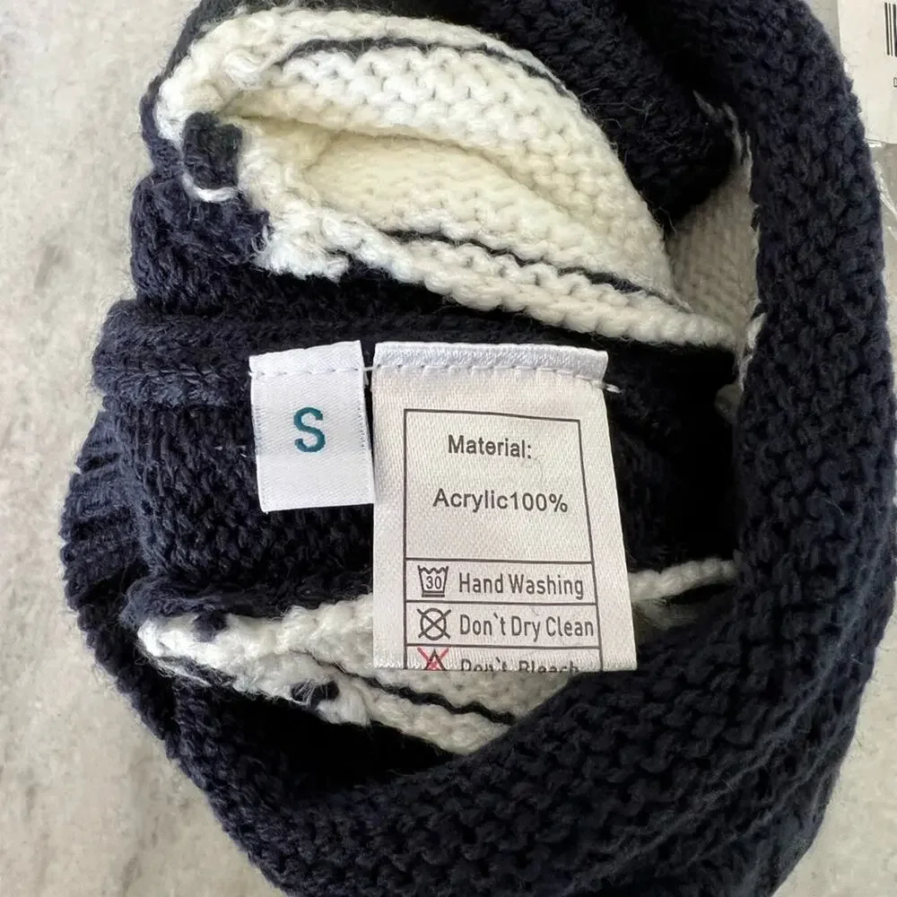 Navy Blue & White Bow Tie Dog Sweater size S